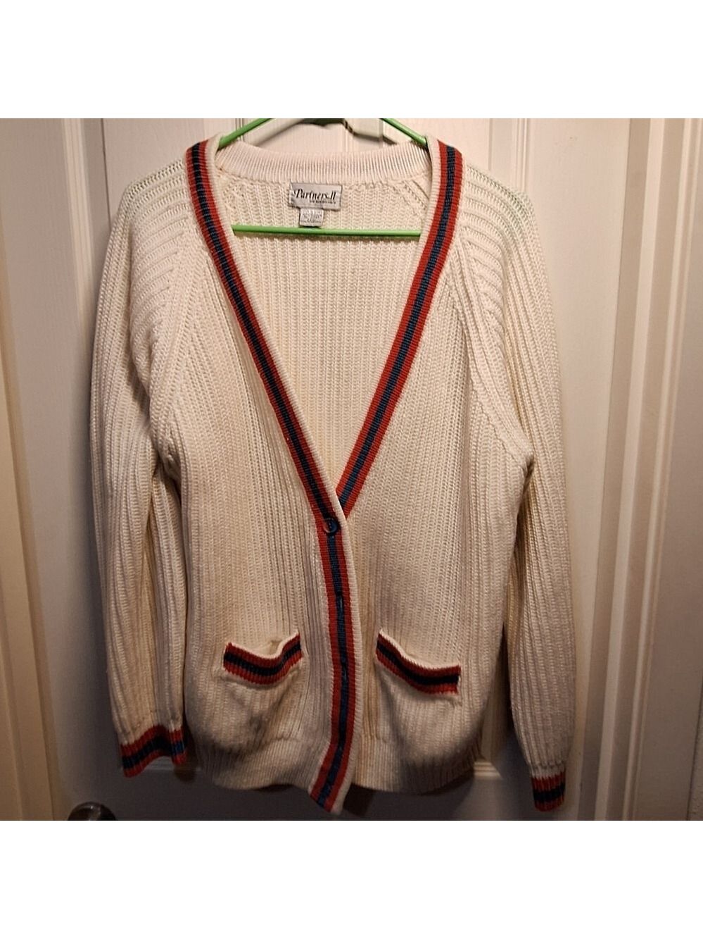 Partners II Cream Cardigan Orange and Teal Stripes Size 22